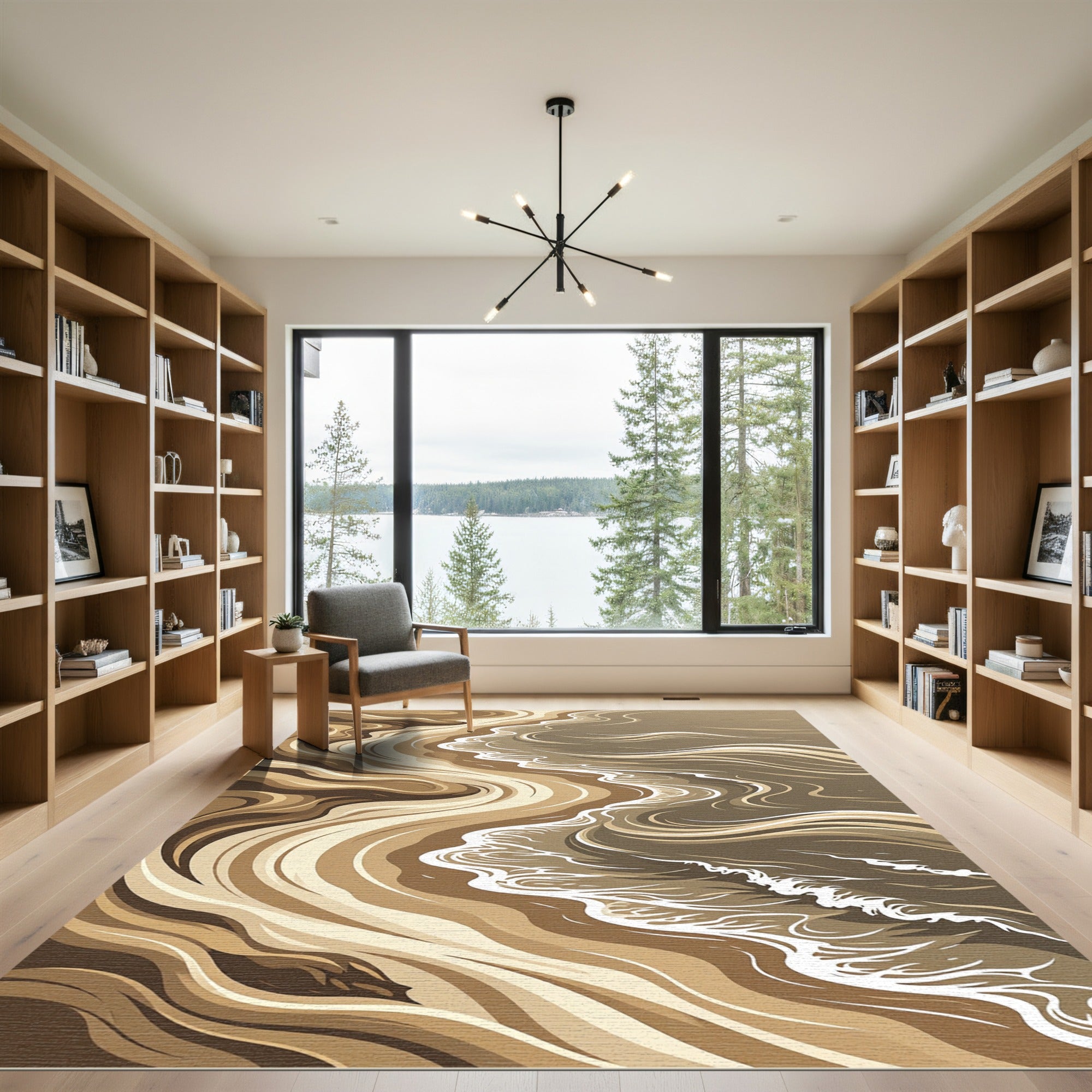 Earthy Swirling Abstract Water Design Rug