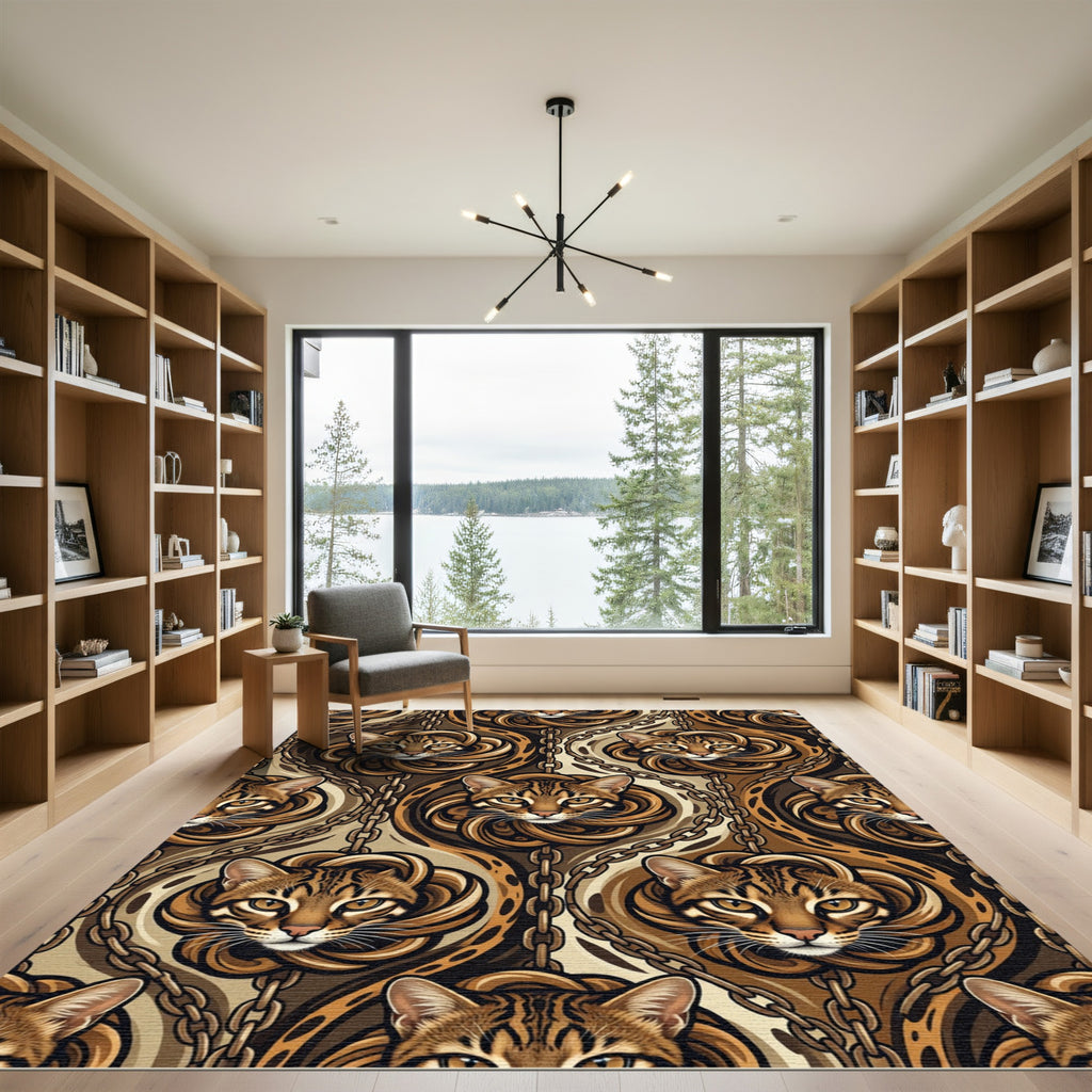 Golden Bengal Cat Chain Link Luxury Rug