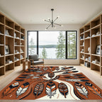 Rustic Orange Tribal Feather Arrangement Rug