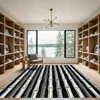 Monochrome Bamboo Stalks Vertical Pattern Rug