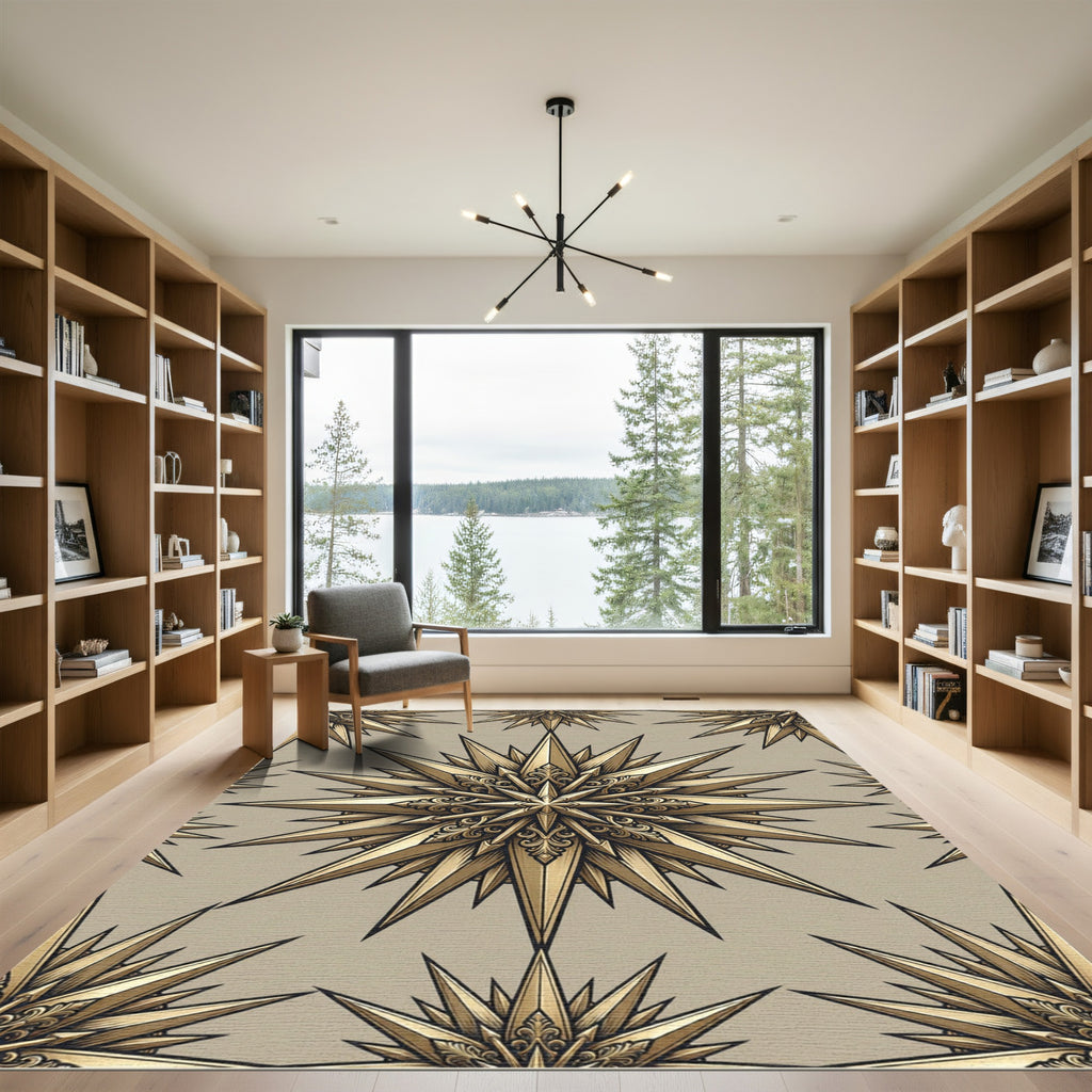 Golden Ornate Starburst Pattern Rug