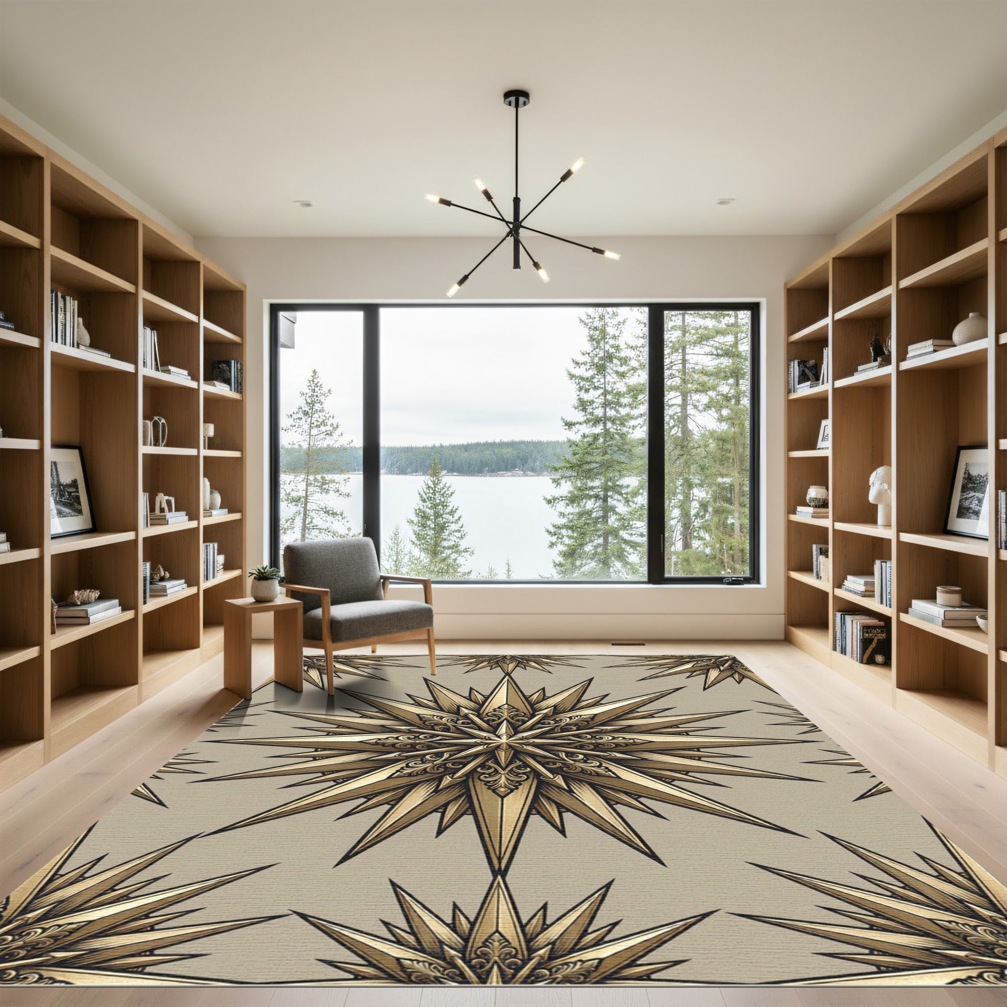 Golden Ornate Starburst Pattern Rug