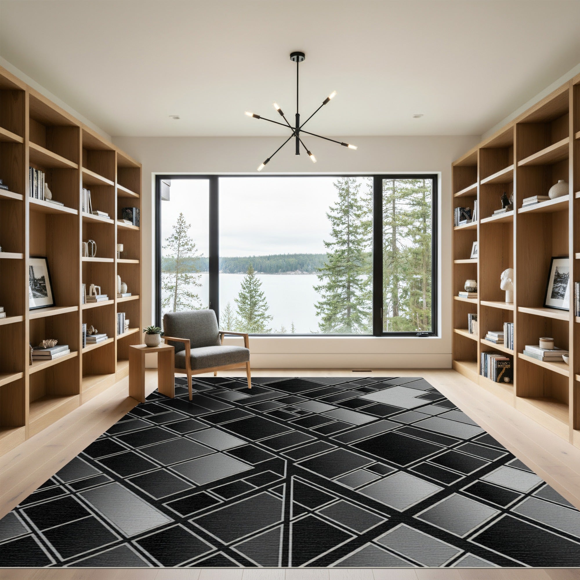 Modern Gray Geometric Art Deco Rug