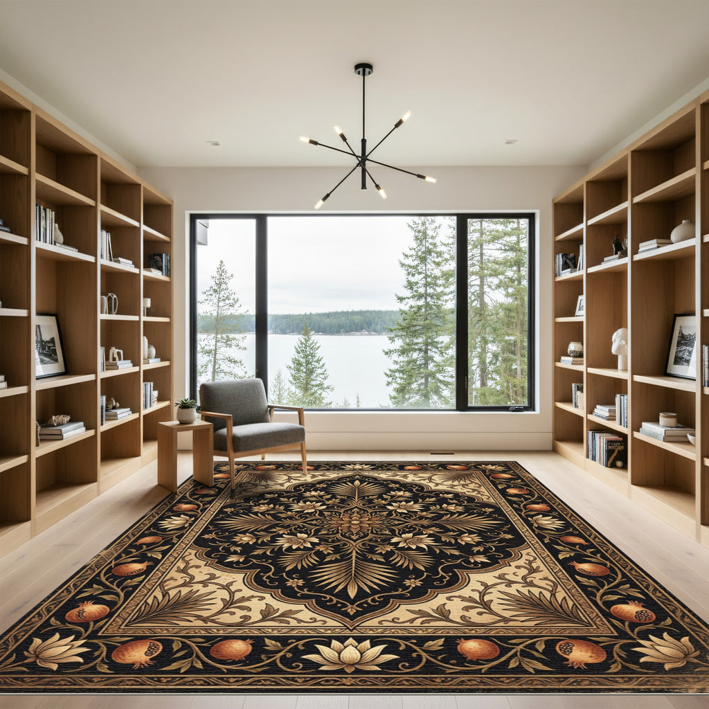Ochre Pomegranate Floral Arch Rug