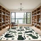 Whimsical Sage Cat and Star Illustration Rug