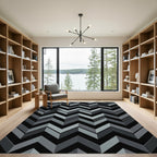 Modern Gray Chevron Geometric Block Rug
