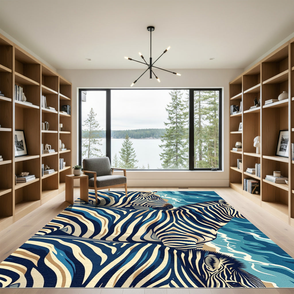 Deep Blue Zebra Stripes Water Rug
