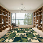 Green Fern Collage Checkered Rug