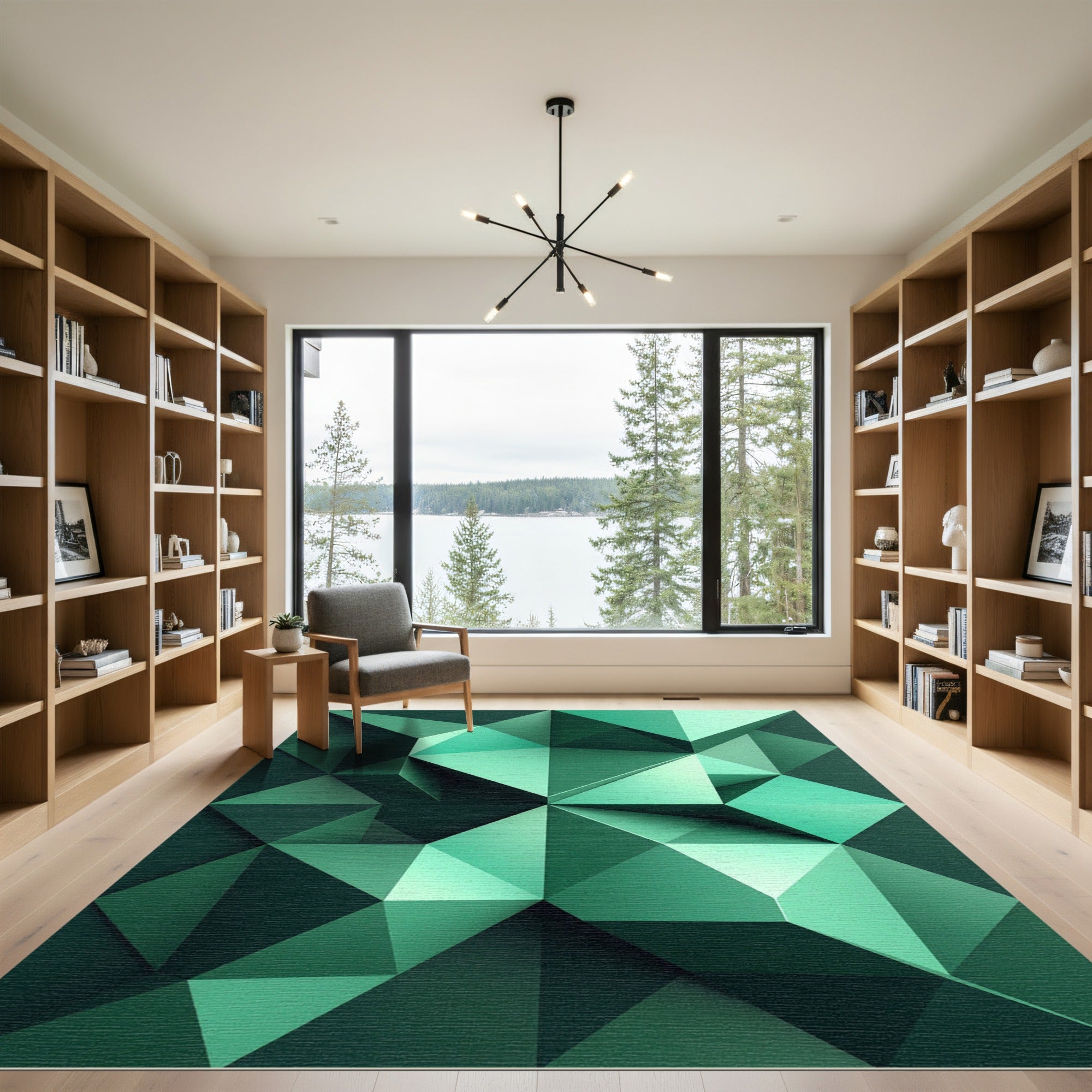 Emerald Faceted Geometric Abstract Rug