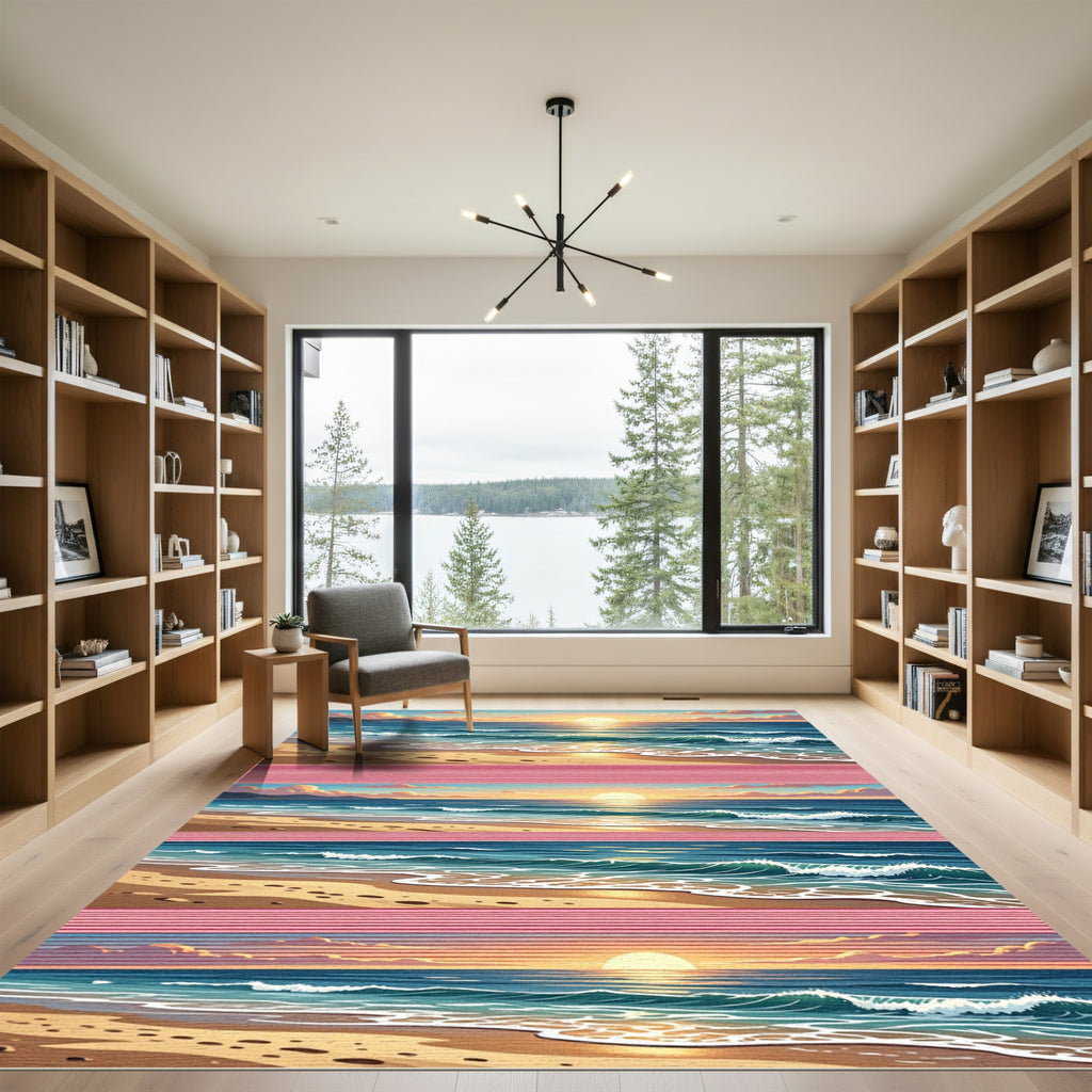 Serene Coastal Sunset Ocean Waves Rug