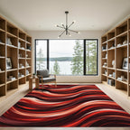 Crimson Red Flowing Abstract Waves Rug