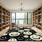 Retro Black and Cream Smiley Icons Rug