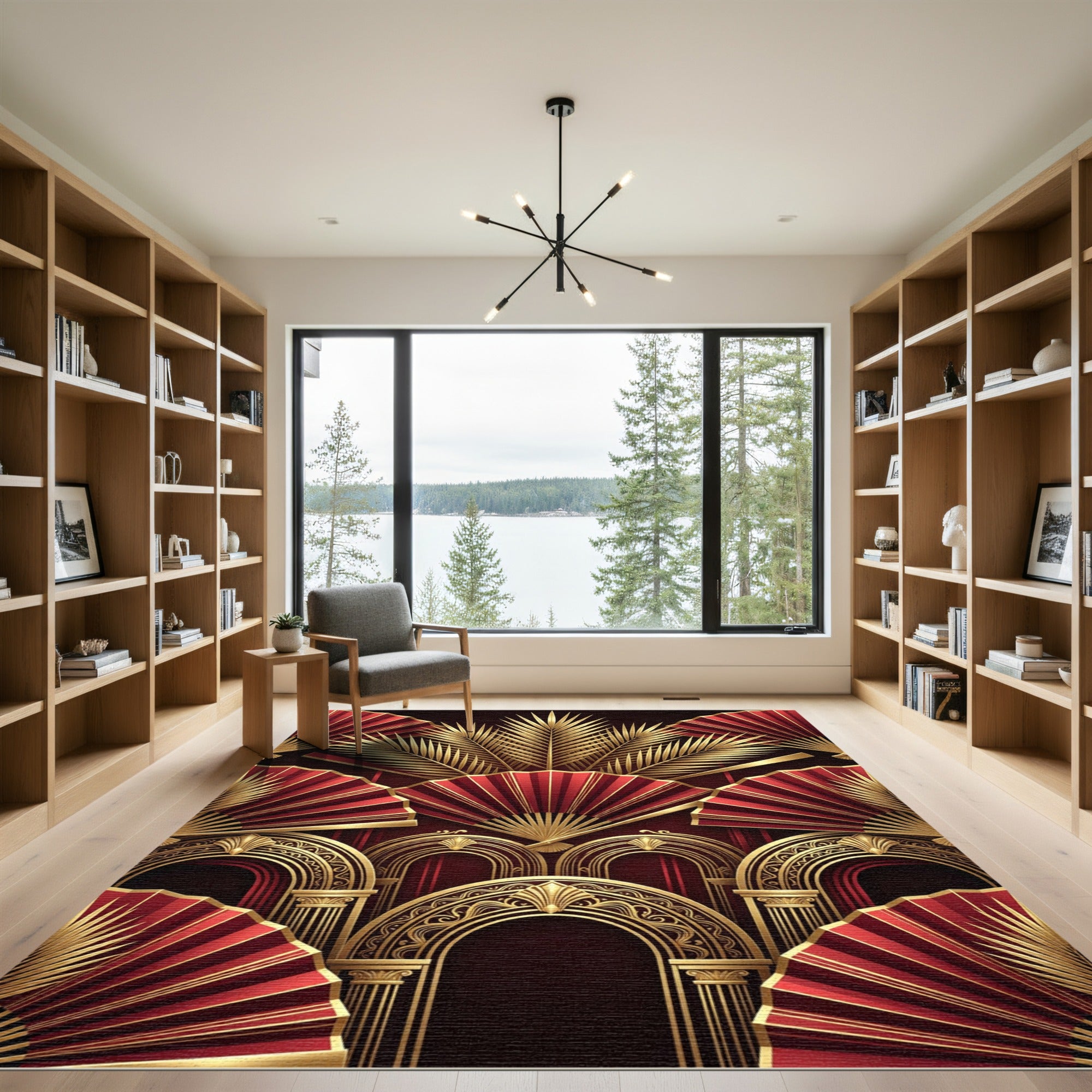 Golden Fan Art Deco Crimson Rug