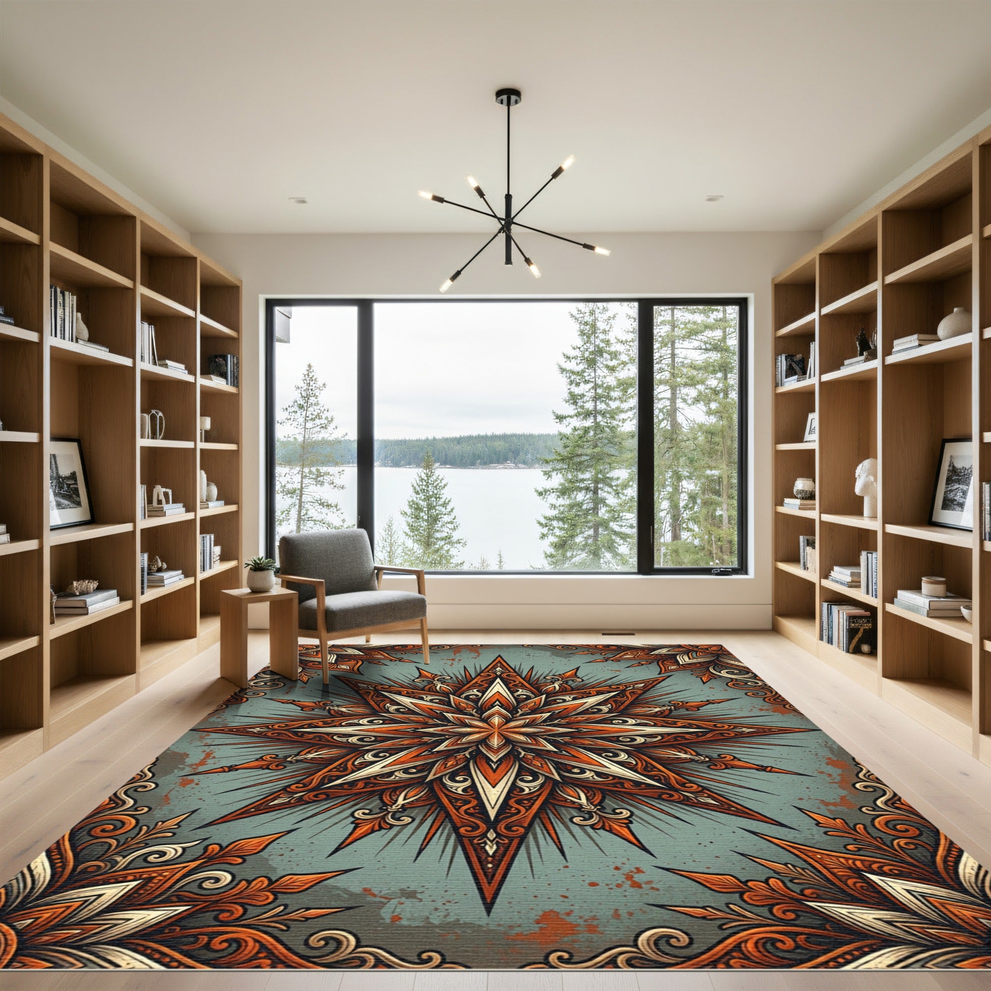 Ornate Burnt Orange Starburst Medallion Rug