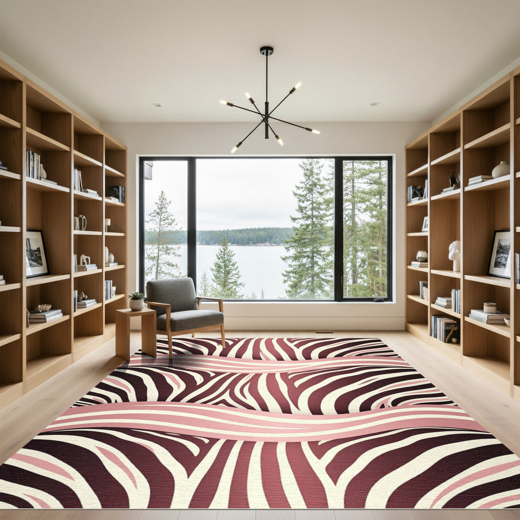 Burgundy Blush Zebra Waves Rug