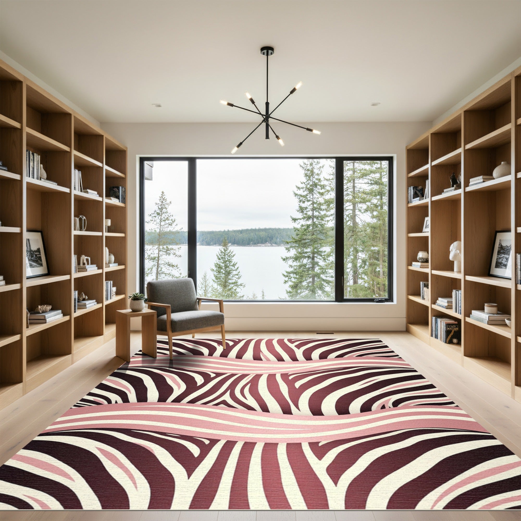 Burgundy Blush Zebra Waves Rug