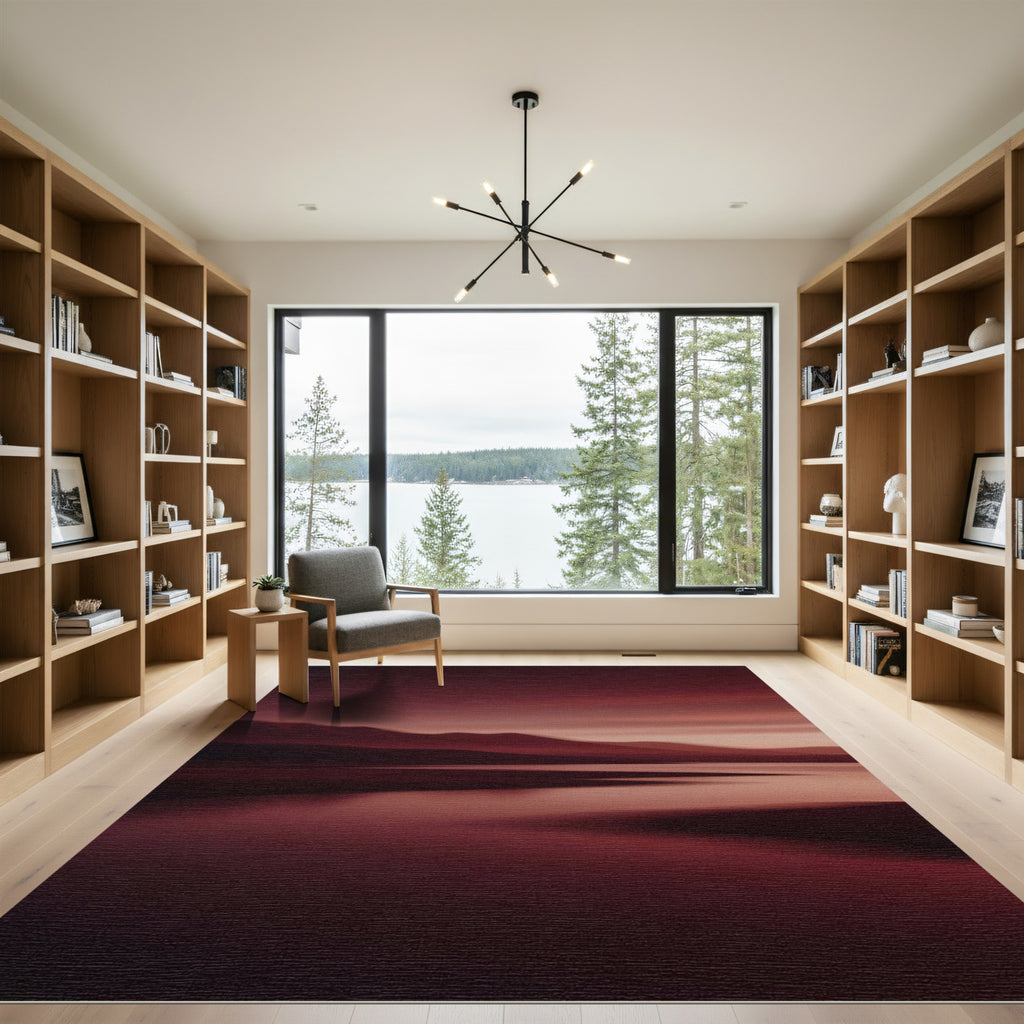 Minimalist Crimson Mountain Horizon Gradient Rug