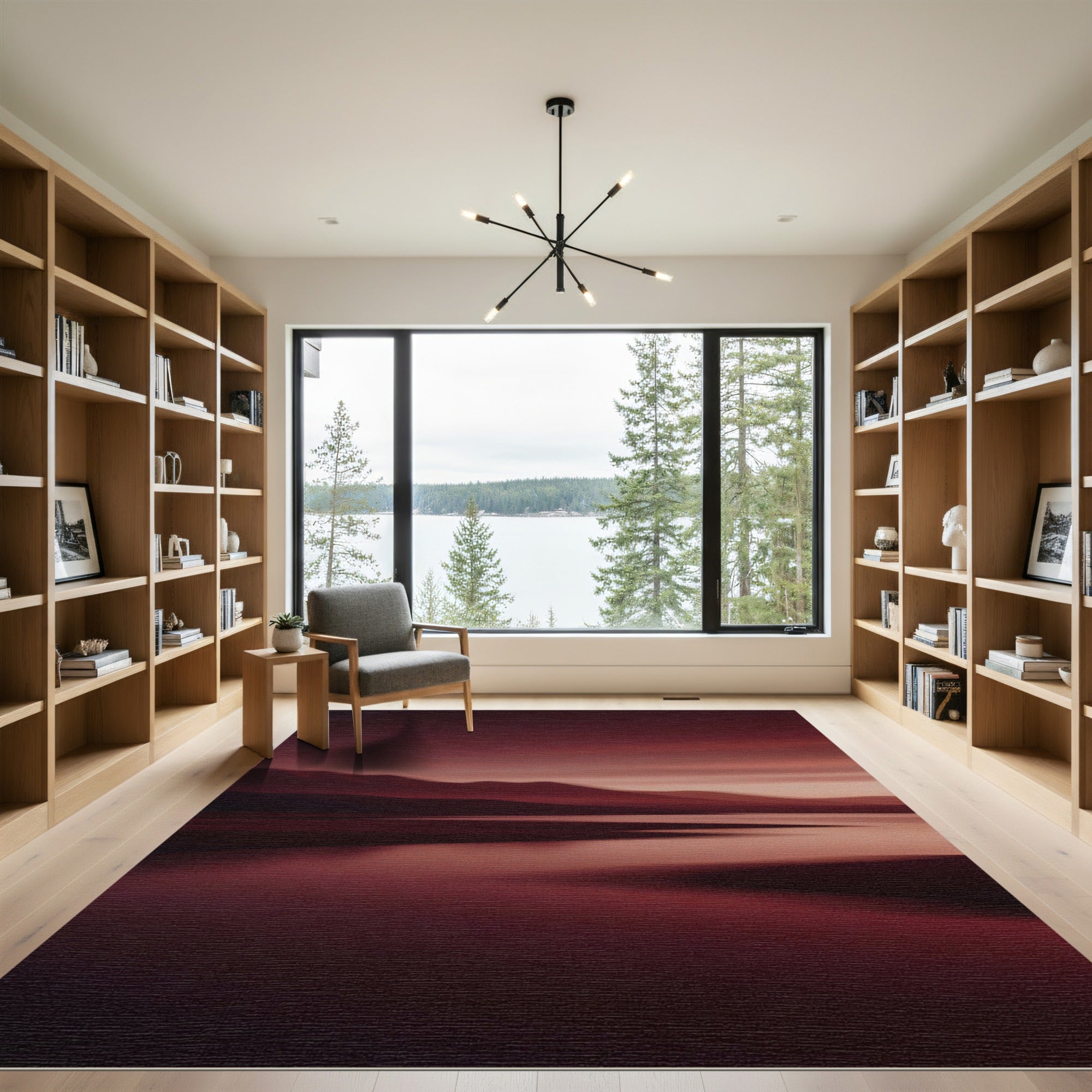 Minimalist Crimson Mountain Horizon Gradient Rug