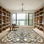 Vintage Gold Silver Leaf Scroll Rug