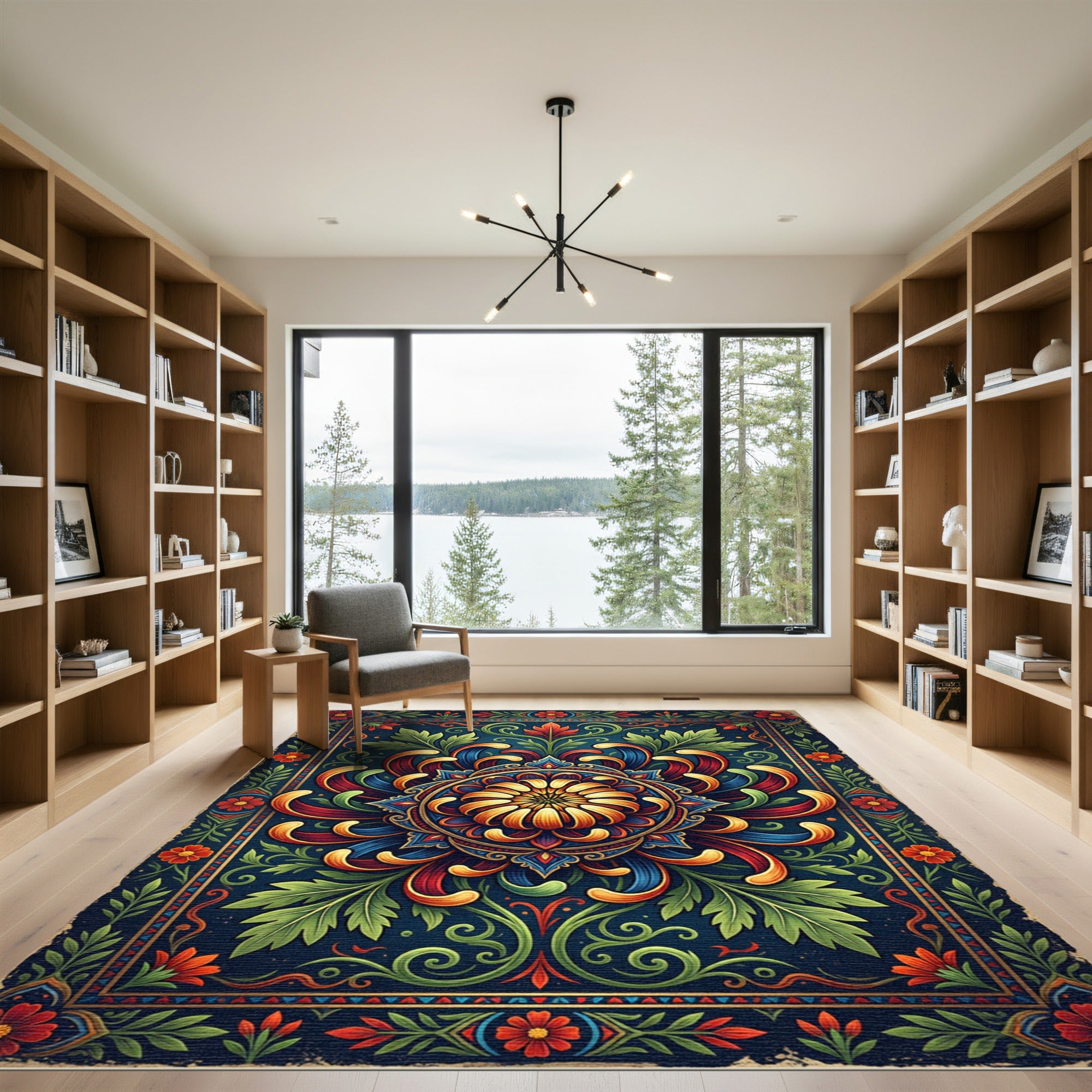 Vibrant Navy Floral Mandala Accent Rug