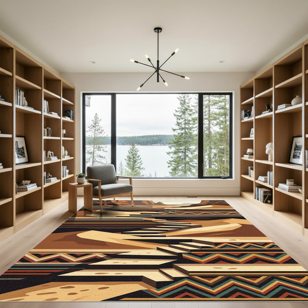 Geometric Terracotta Canyon Staircase Art Rug