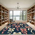 Elegant Pastel Ribbon Bows Navy Wallpaper Rug