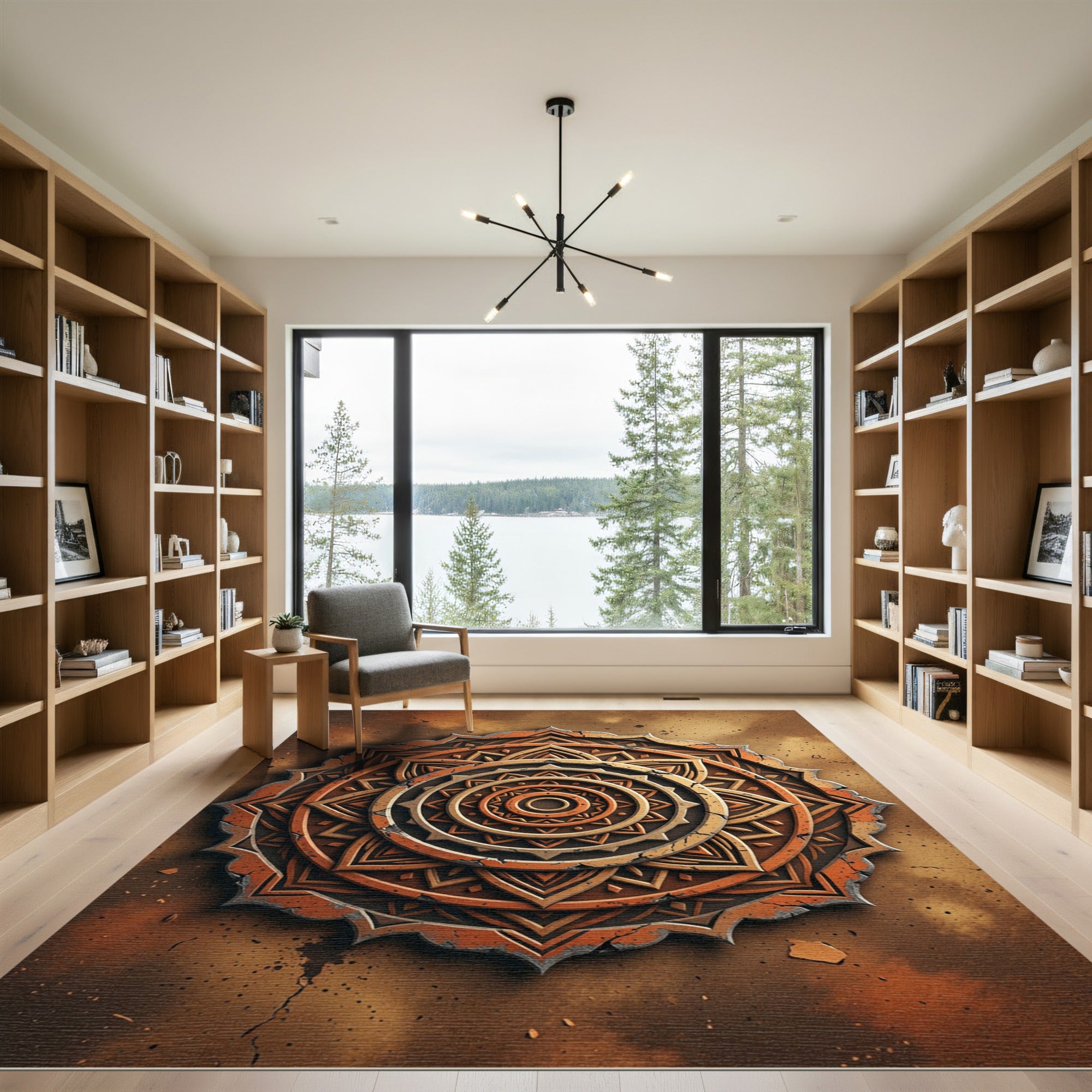 Earthy Bronze Mandala Medallion Circular Rug