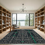 Ornate Silver and Emerald Iron Scroll Rug