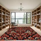 Ornate Crimson Baroque Damask Scroll Rug