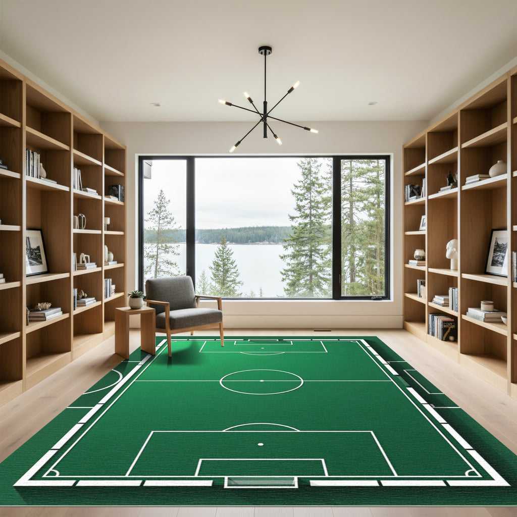 Minimalist Emerald Green Soccer Field Rug