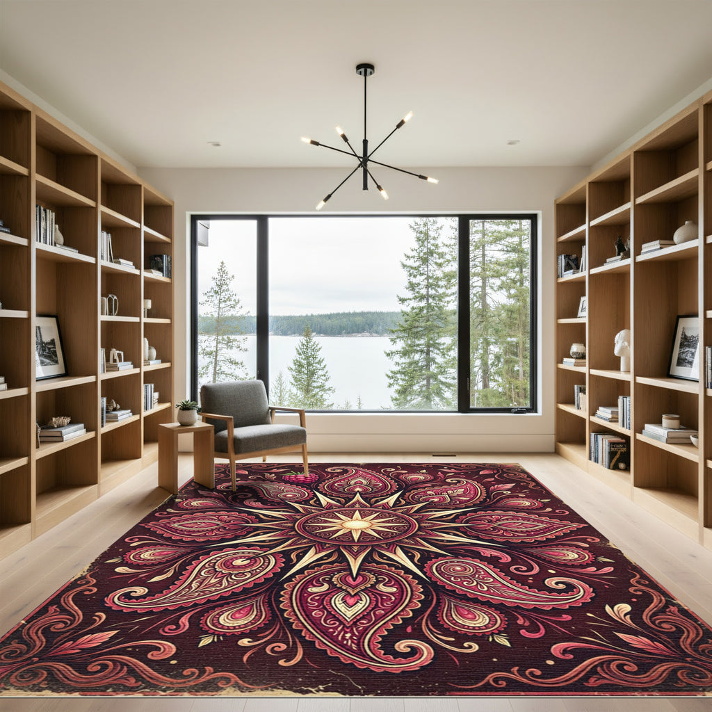 Crimson Raspberry Paisley Floral Medallion Rug