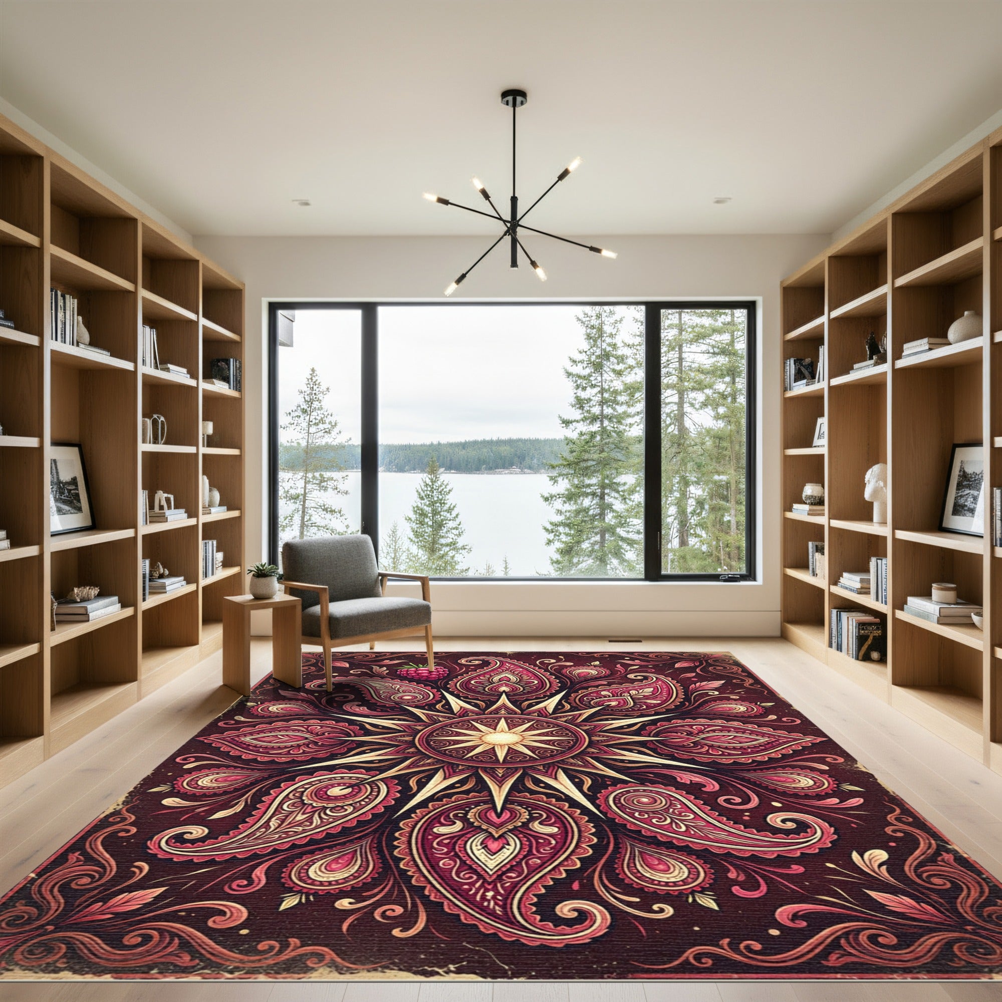 Crimson Raspberry Paisley Floral Medallion Rug