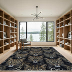 Bold Leopard Faces Dark Background Rug