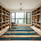 Distressed Coastal Blue and Beige Plank Rug