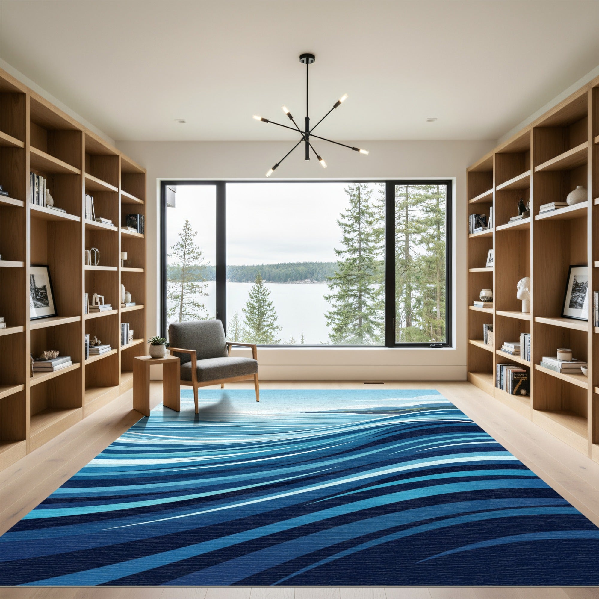 Deep Blue Abstract Ocean Swirl Rug