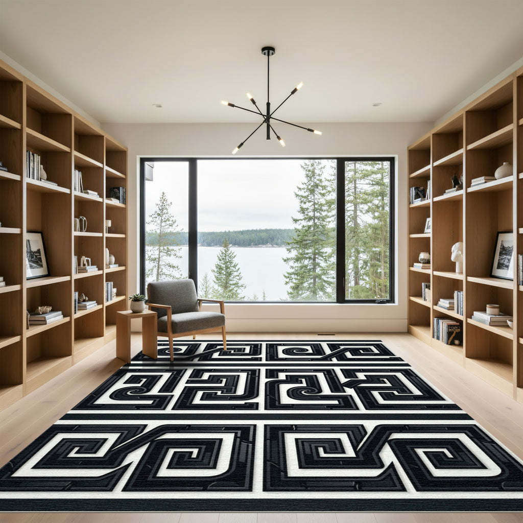 Greek Key Labyrinth Swirl Rug