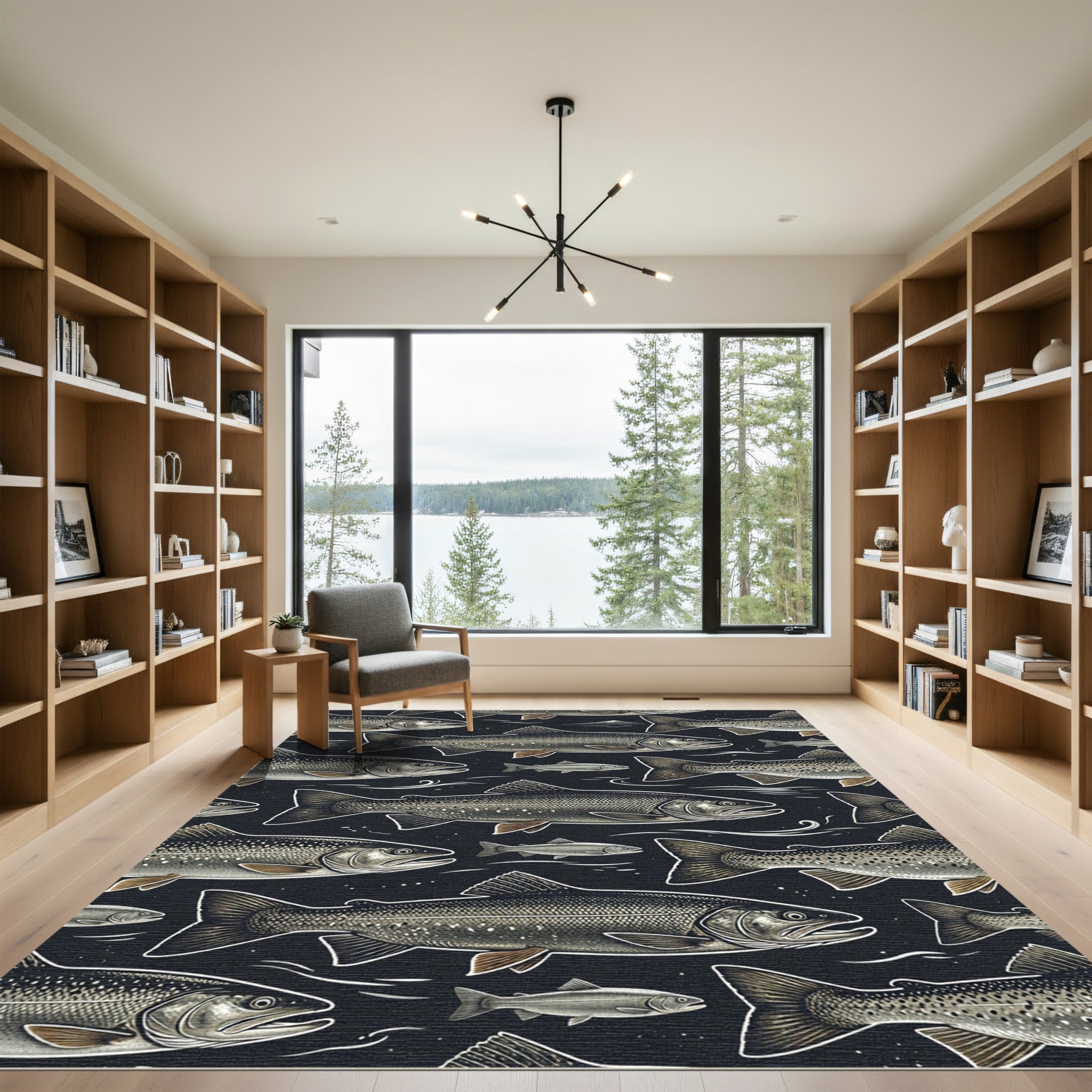 Dark Charcoal Trout Fish Wallpaper Rug