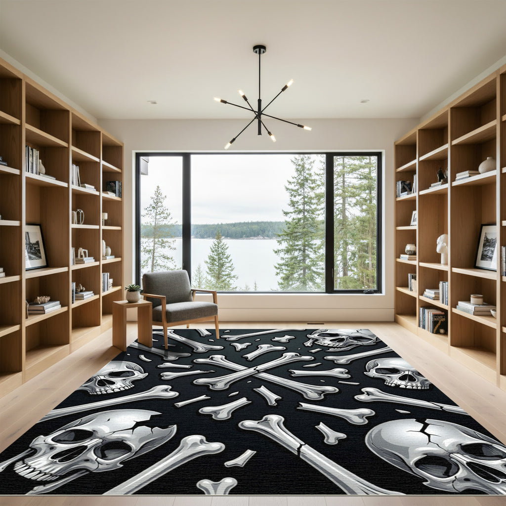 Gothic Scattered Skull and Bone Art Rug