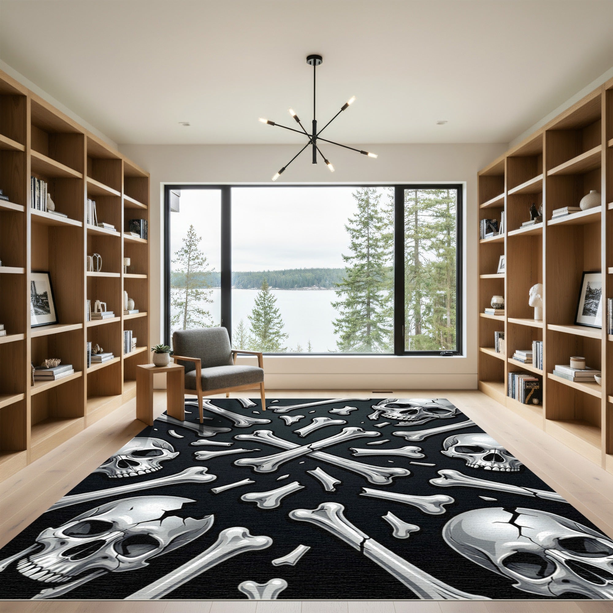 Gothic Scattered Skull and Bone Art Rug