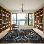 Gothic Black Floral Damask Medallion Rug