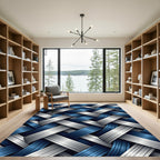 Modern Interwoven Navy and Silver Geometric Rug