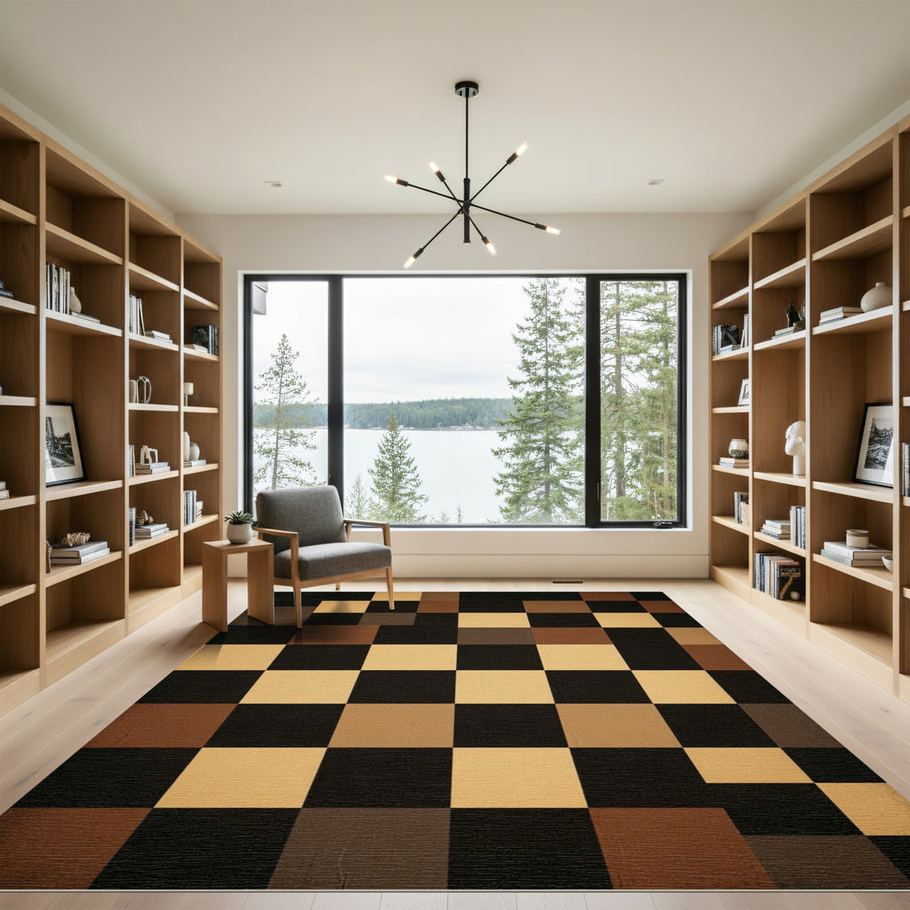Brown Black Checkerboard Grid Rug