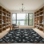 Modern Charcoal Gray Interlocking Geometric Grid Rug