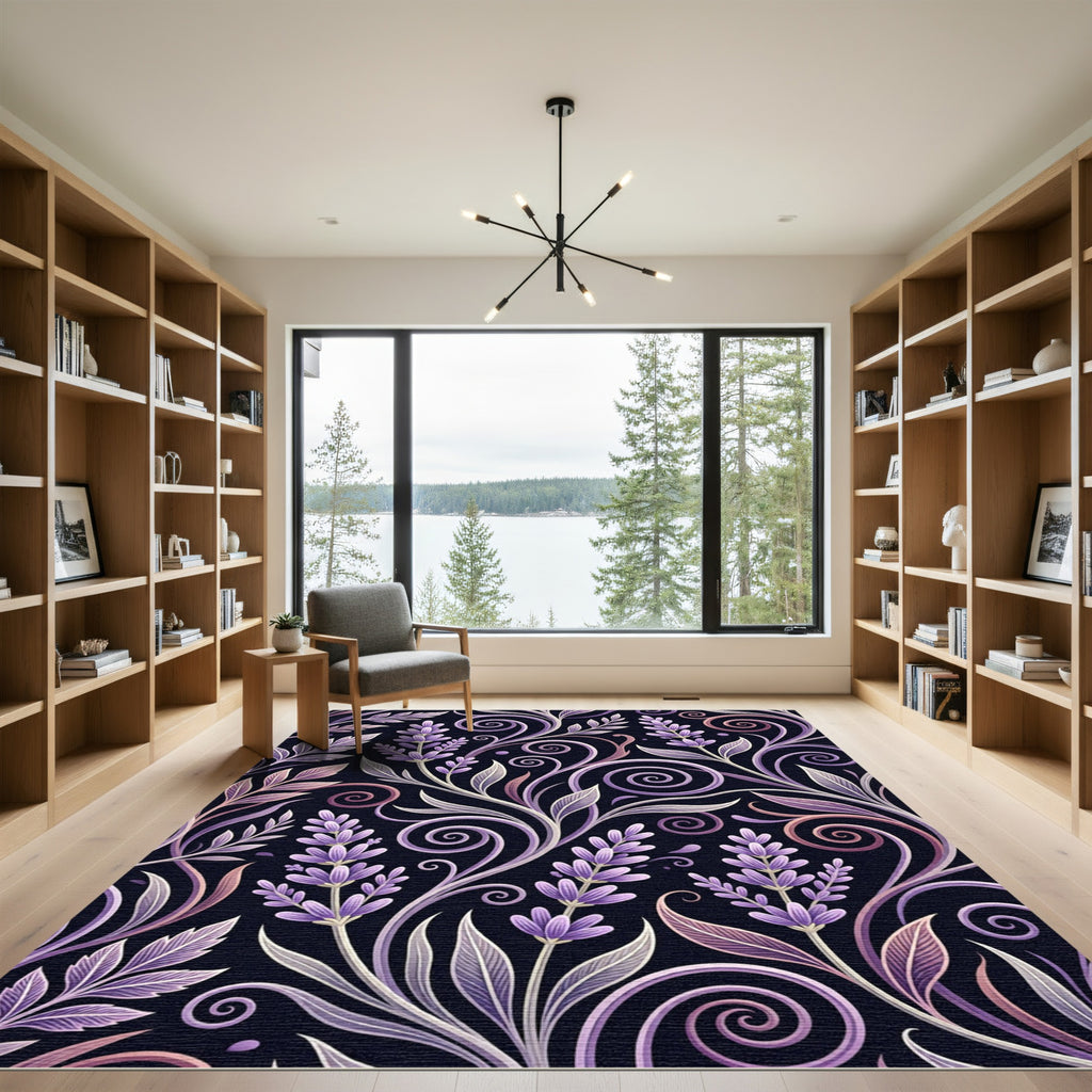 Lavender Floral Swirl Botanical Garden Rug