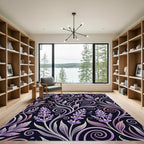 Lavender Floral Swirl Botanical Garden Rug