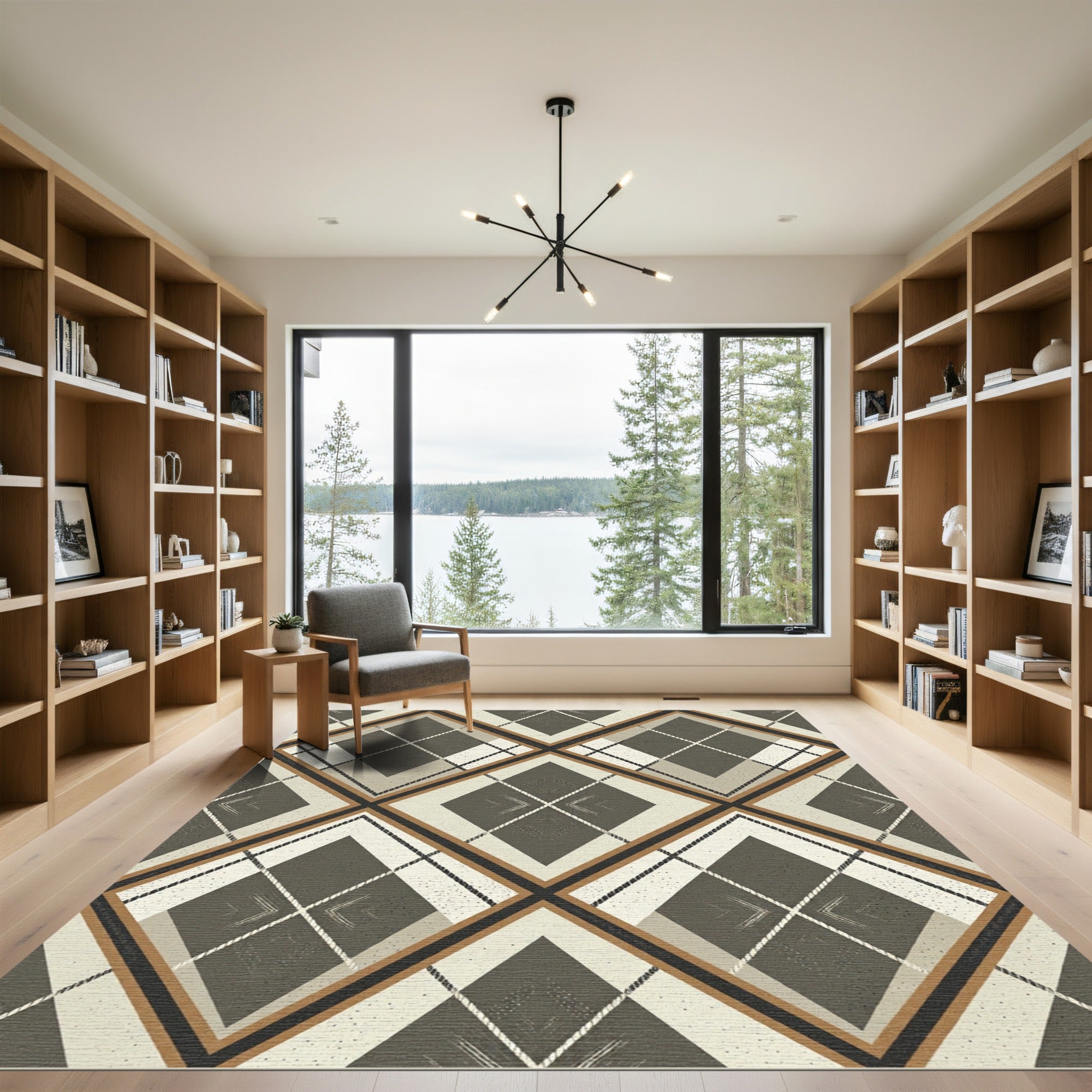 Brown White Diamond Argyle Rug