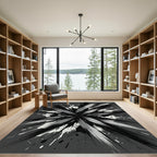 Abstract Monochromatic Raven Burst Ink Art Rug