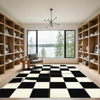 Monochrome Abstract Geometric Checkerboard Square Rug
