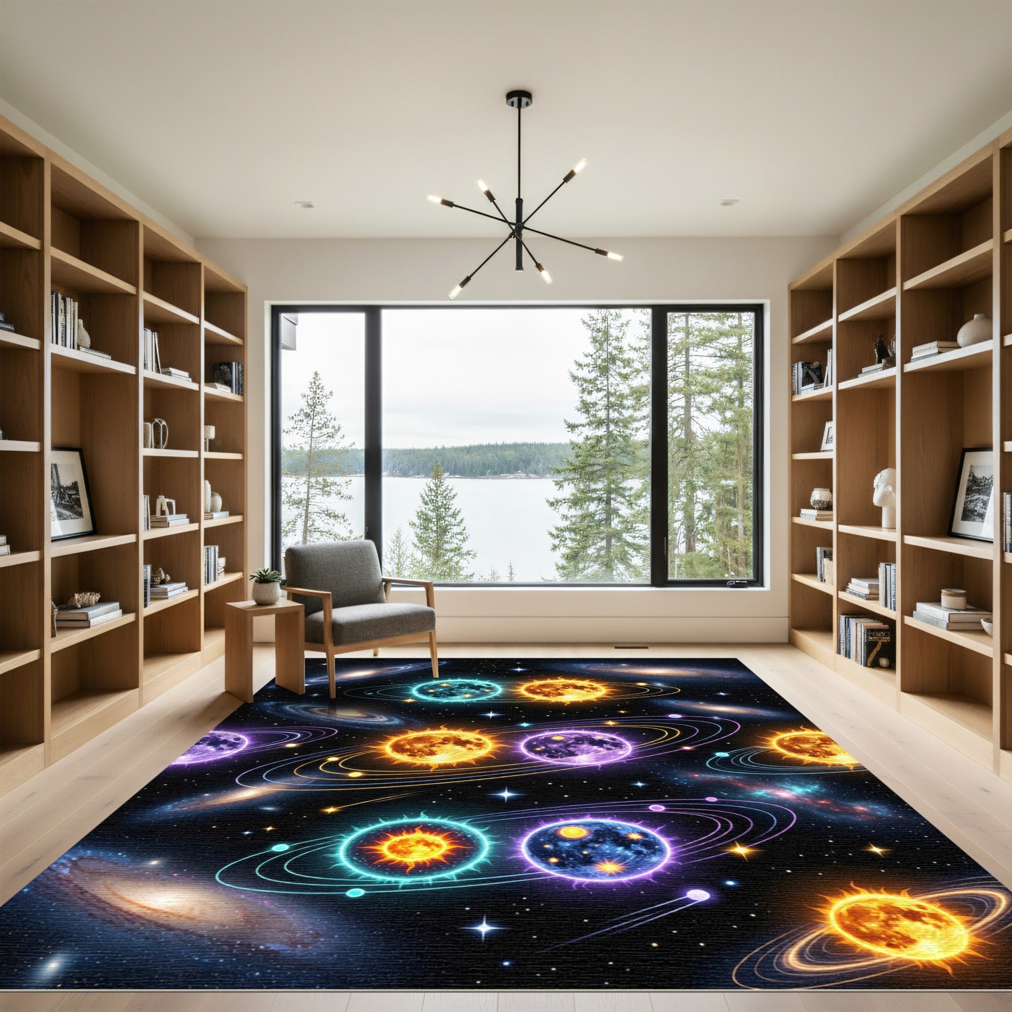 Glowing Celestial Stars and Neon Galaxies Rug