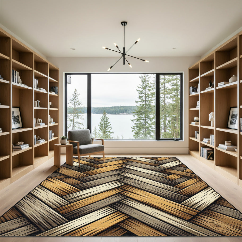 Woven Wood Herringbone Neutral Tones Rug